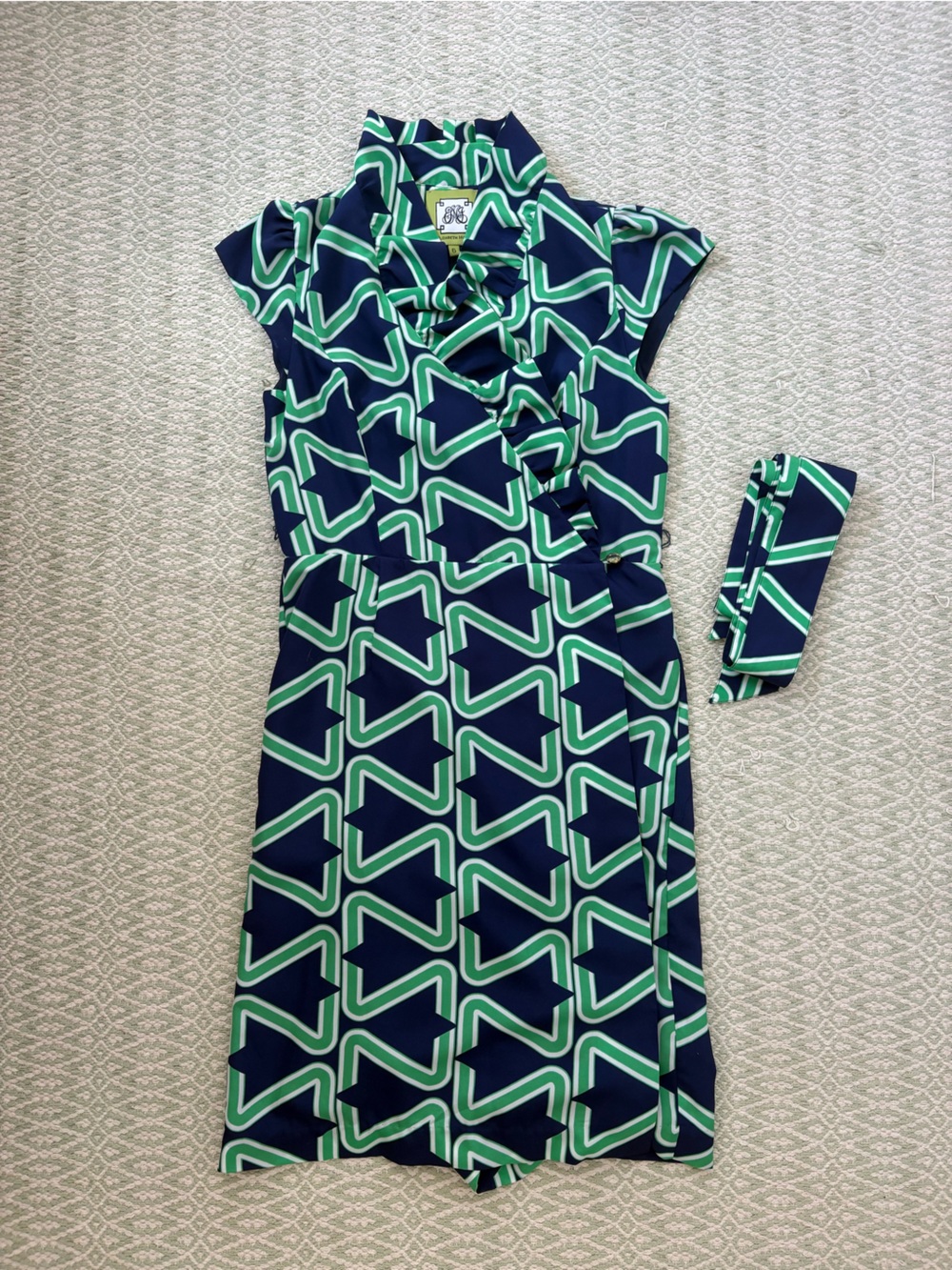 Elizabeth McKay Navy and Green Wrap Dress